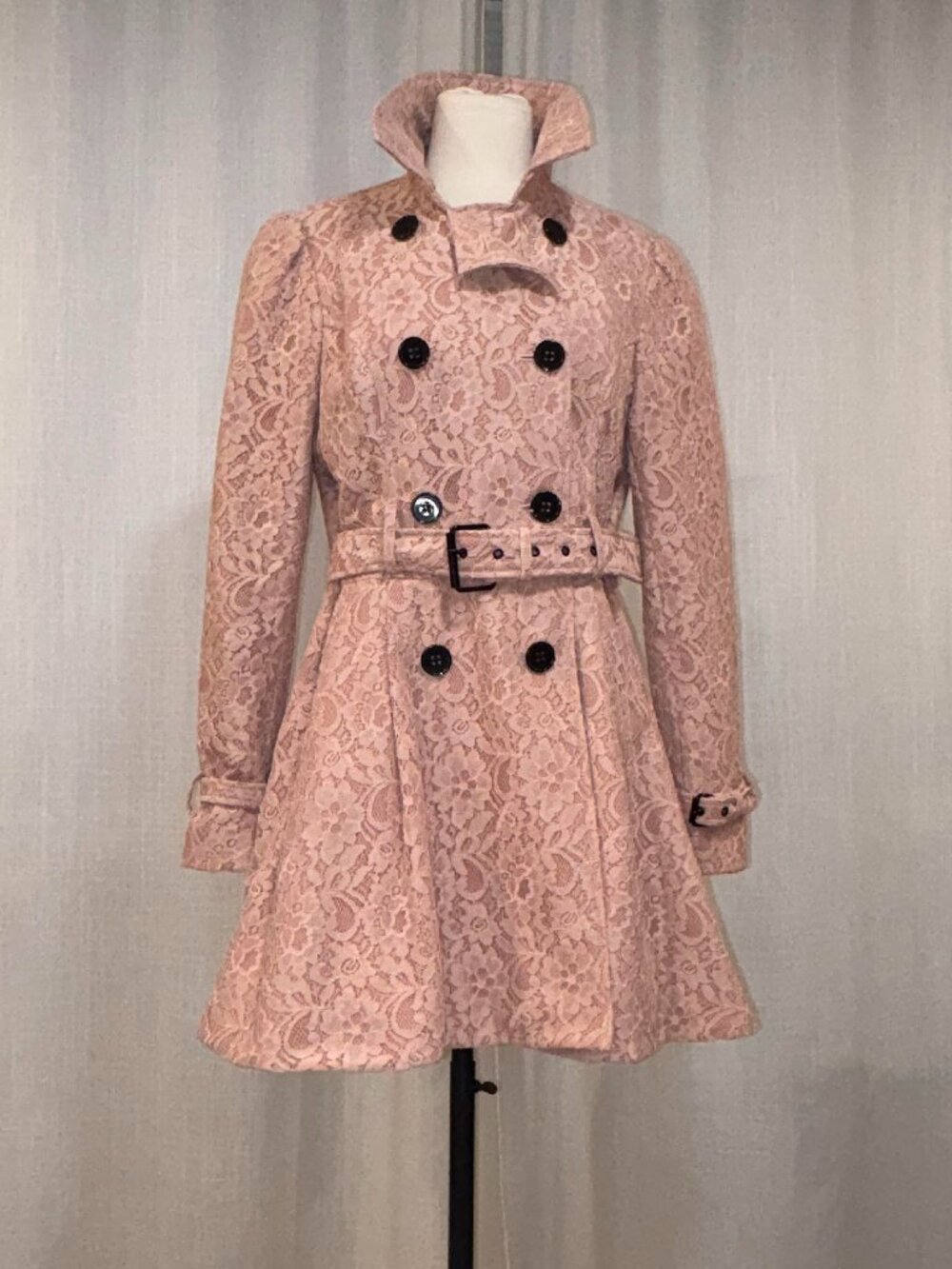 Belted Lace A-line Peacoat - Double Breasted - Gorgeous!